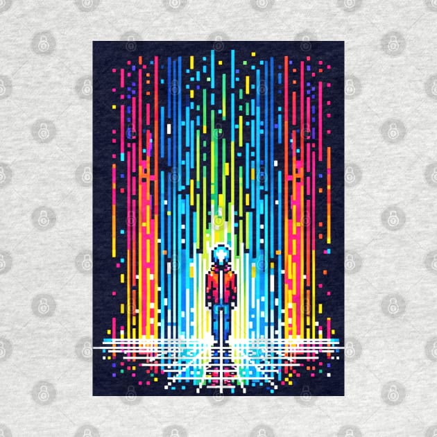 Digital Rain Solace - Vibrant 8-Bit Pixel Art by Pixel Punkster
